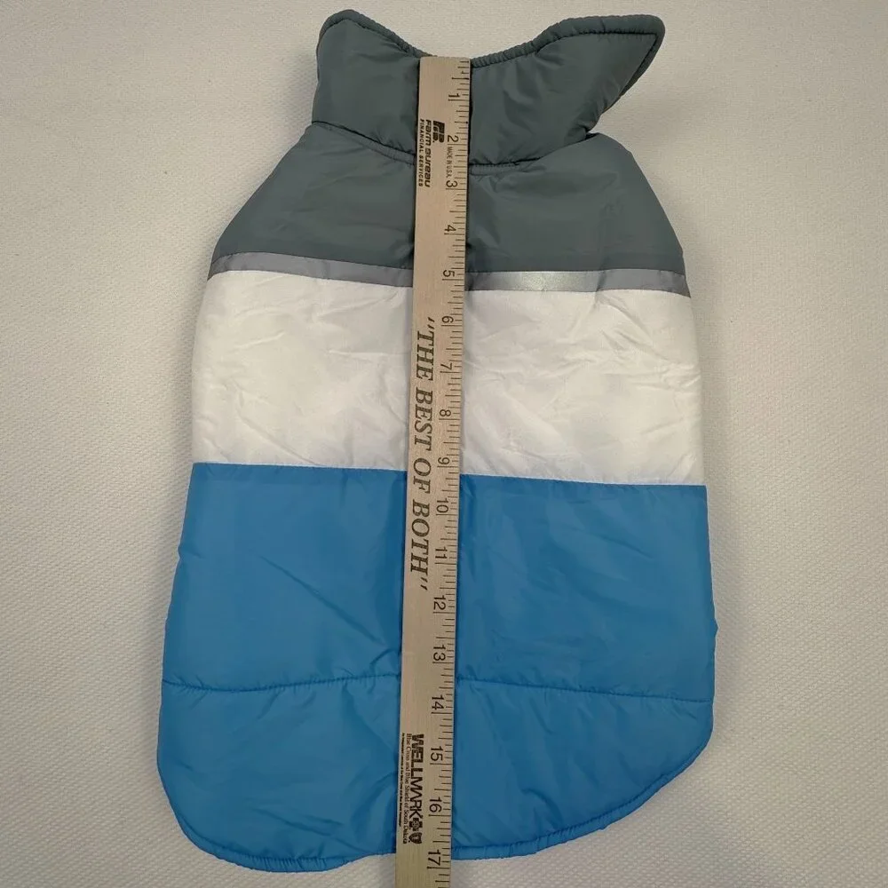 32 Degrees Heat Dog Jacket M Blue White Gray Nylon Puffer Vest Adjustable NEW